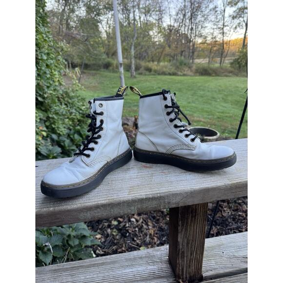 Dr Doc Martens 1460J Combat Boots White Leather Pink Laces Women's Size 5 - Picture 5 of 10